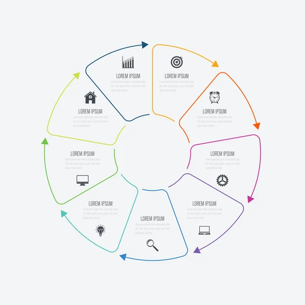 Modello infografico 9 opzioni con cerchio — Vettoriale Stock