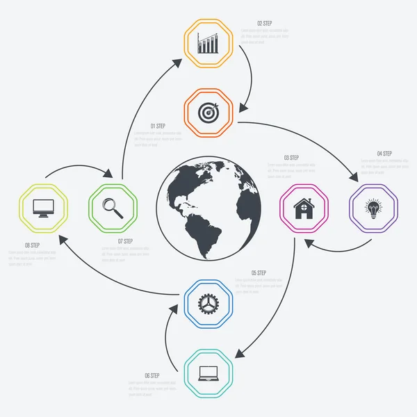 Infográficos de ilustração vetorial 8 opções — Vetor de Stock