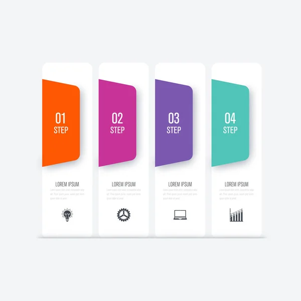 Plantilla de infografías de negocios 4 pasos con cuadrado — Archivo Imágenes Vectoriales