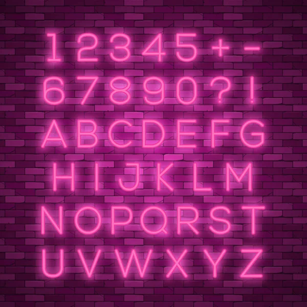 Realistisches Neon-Alphabet. helle neonleuchtende Schrift — Stockvektor