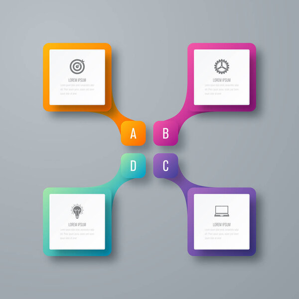 Бизнес-инфографика шаблон 4 шага с квадратом
