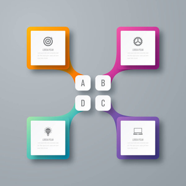 Бизнес-инфографика шаблон 4 шага с квадратом
