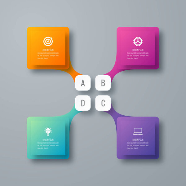 Бизнес-инфографика шаблон 4 шага с квадратом
