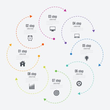 Infographics Şablon 8 daire seçenekleriyle