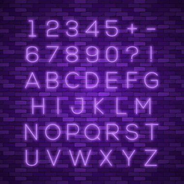 Gerçekçi neon alfabe. Parlak neon parlak yazı tipi