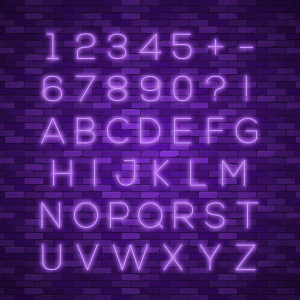 现实的霓虹字母表。明亮的霓虹灯发光字体 — 图库矢量图片