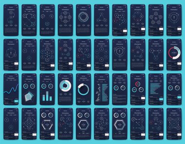 Mobil uygulamalar için farklı Ui, Ux, Gui ekranları ve düz web simgeleri
