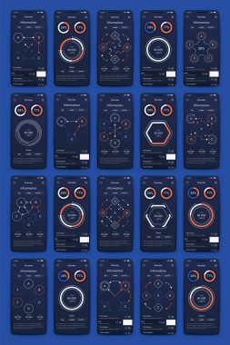 İş broşürleri için modern bilgi vektör unsurları. Web sitesinde, şirket broşürlerinde, reklamlarda ve pazarlamada kullanın. Pasta grafikleri, çizgi grafikleri, çubuk grafikleri ve zaman çizgileri.