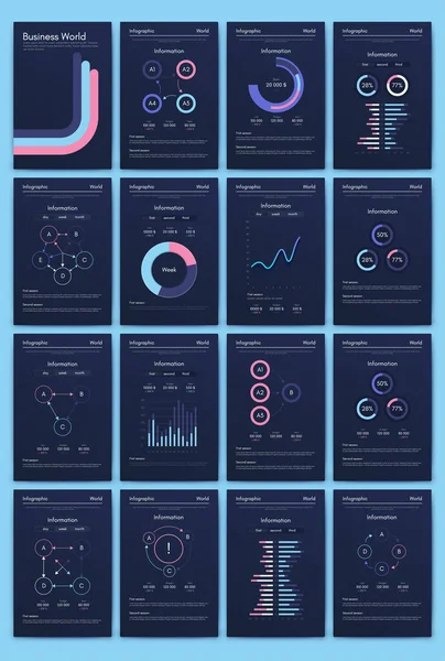 Σύγχρονα infographic διανυσματικά στοιχεία για επιχειρηματικά φυλλάδια. Χρήση στην ιστοσελίδα, εταιρικό φυλλάδιο, διαφήμιση και μάρκετινγκ. Διάγραμμα πίτας, γραφήματα γραμμών, γραφήματα ράβδων και χρονοδιαγράμματα. — Διανυσματικό Αρχείο