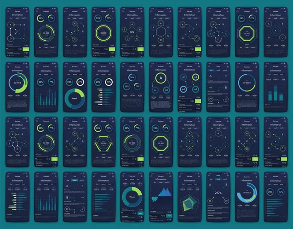 Modern infographic vector elements for business brochures. Use in website, corporate brochure, advertising and marketing. Pie charts, line graphs, bar graphs and timelines. — Stock Vector