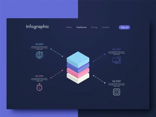 Infografika grafiki wektorowej z czterema opcjami. Szablon do tworzenia aplikacji mobilnych, układ przepływu pracy, schemat, baner, projektowanie stron internetowych, raporty biznesowe z 4 krokami — Wektor stockowy