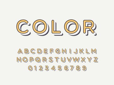 Şık trendy logo Retro Bar. 3D renkli yazı. Vintage tarzı parlak alfabe harfler, sayılar ve semboller