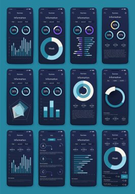 İş broşürleri için modern bilgi vektör unsurları. Web sitesinde, şirket broşürlerinde, reklamlarda ve pazarlamada kullanın. Pasta grafikleri, çizgi grafikleri, çubuk grafikleri ve zaman çizgileri.