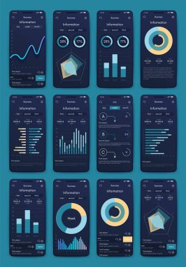 İş broşürleri için modern bilgi vektör unsurları. Web sitesinde, şirket broşürlerinde, reklamlarda ve pazarlamada kullanın. Pasta grafikleri, çizgi grafikleri, çubuk grafikleri ve zaman çizgileri.