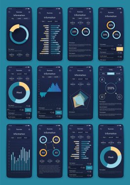 İş broşürleri için modern bilgi vektör unsurları. Web sitesinde, şirket broşürlerinde, reklamlarda ve pazarlamada kullanın. Pasta grafikleri, çizgi grafikleri, çubuk grafikleri ve zaman çizgileri.