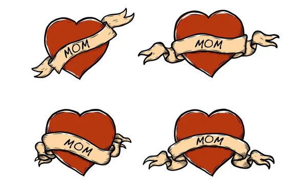 Herz Mit Aufschrift Mama Vektor Von Hand Zeichnung Schöne Tätowierung — Stockvektor