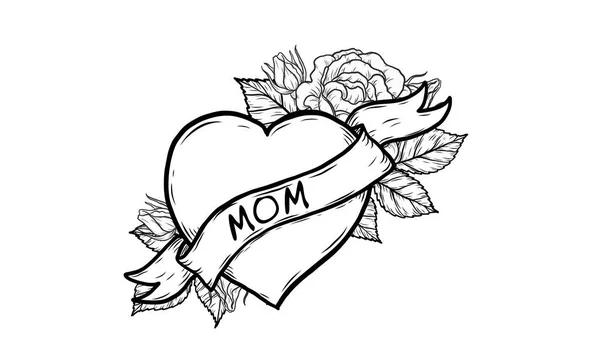 Coeur Avec Libellé Maman Vecteur Par Dessin Main Beau Tatouage — Image vectorielle