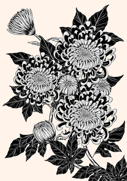 Vector Crisantemo Sobre Fondo Marrón Flor Crisantemo Dibujando Mano Tatuaje — Vector de stock