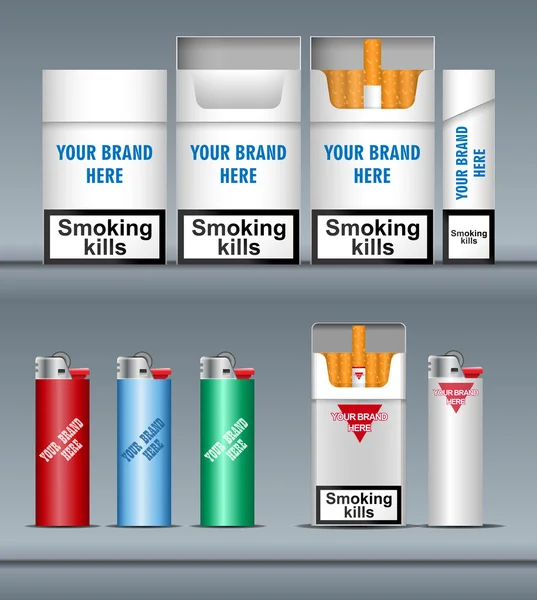 Digital vector silver cigarette pack mockup — Stock Vector