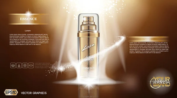 Dijital vektör altın cam şişe sprey özü