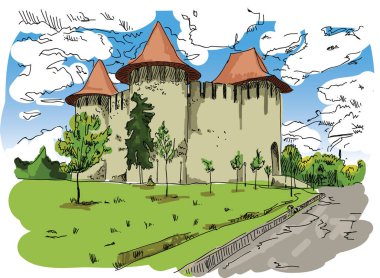 Digital vector painted Soroca Castle clipart