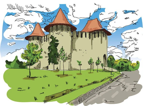 Vetor digital pintado Castelo de Soroca — Vetor de Stock