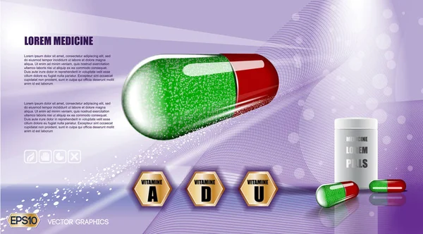 数字矢量绿色和红色的药物维生素 — 图库矢量图片