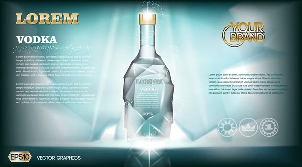 Dijital vektör aqua gümüş votka şişe mockup — Stok Vektör