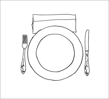 Dijital vektör bıçak çatal ve izole plaka