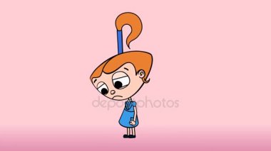 Çocuk kız ağlıyor 2d animasyon, Kızıl saçlı, mavi elbise