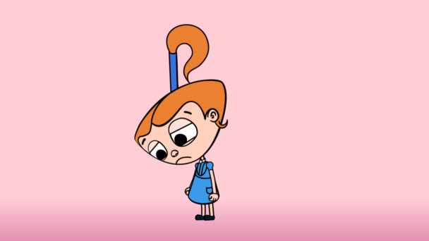 Kid girl crying 2d animation, red hair, blue dress — Stock Video