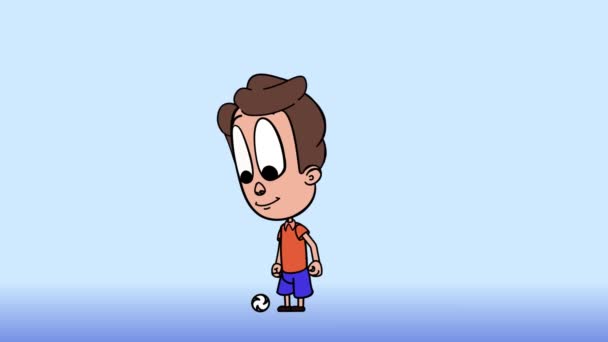 Lycklig unge pojke karaktär med brunt hår — Stockvideo