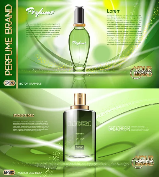 Digitális vector zöld üveg parfüm — Stock Vector