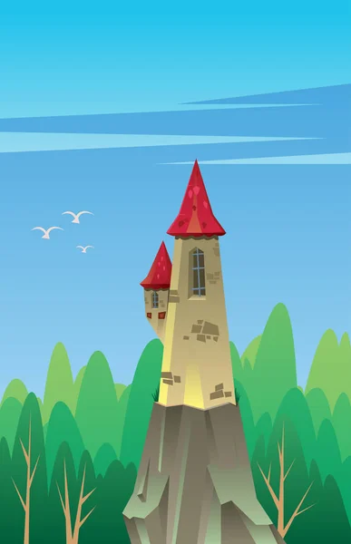 Vetor digital, castelo com telhado vermelho — Vetor de Stock