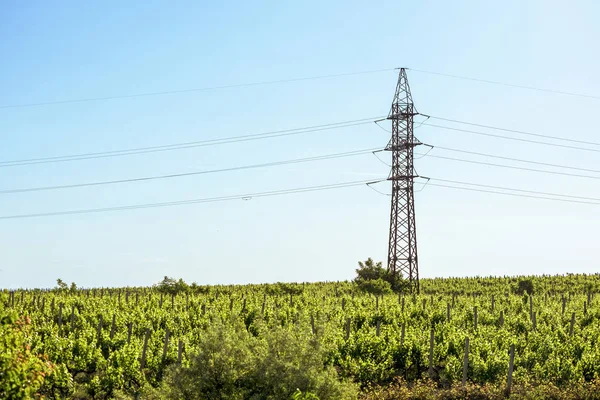 Fil électrique et grand pilier au coucher du soleil en Moldavie — Photo