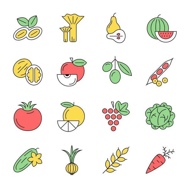 Digitala vektor gröna vegetabiliska ikoner set — Stock vektor
