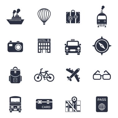 Dijital vektör siyah seyahat simgeler