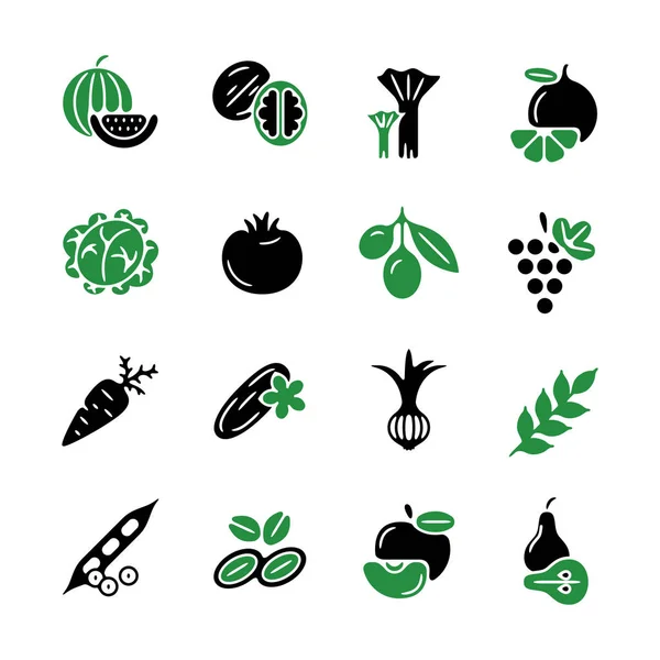 Digitale groene zwarte plantaardige iconen — Stockvector