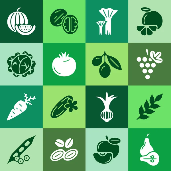 Digitala gröna vegetabiliska fyrkantiga ikoner set — Stock vektor
