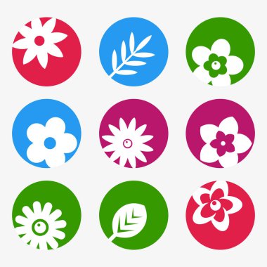 Dijital vektör mavi çiçekler Icons set