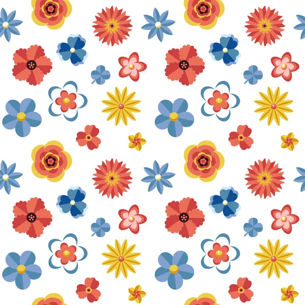 Digitale vector blauwe rode bloemen set — Stockvector