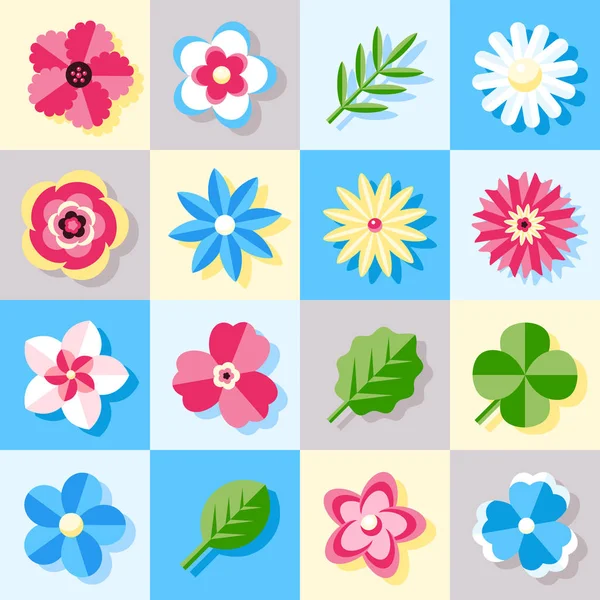 Digitale vector blauwe bloemen instellen pictogrammen — Stockvector
