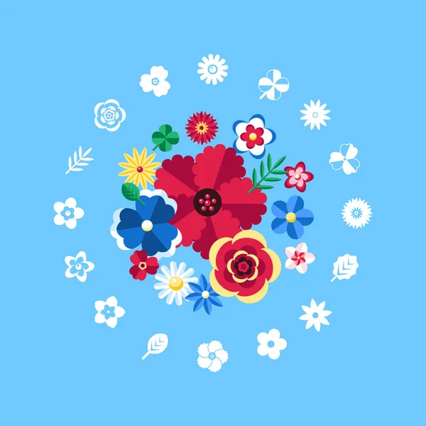 Digitale vector blauwe bloemen instellen pictogrammen — Stockvector