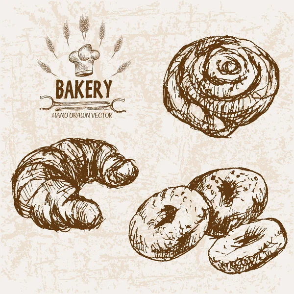 Digital vector detailed line art bakery — Stock Vector