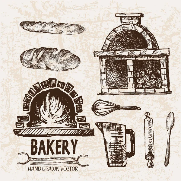 Digital vector detailed line art bakery — Stock Vector