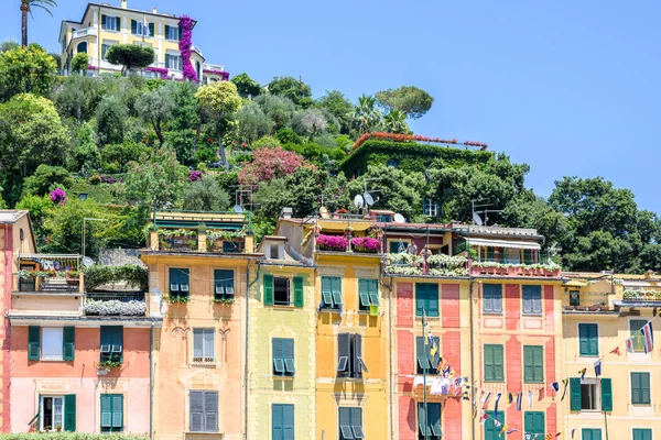 Bella vista diurna sulle montagne e gli edifici di Portofino — Foto Stock