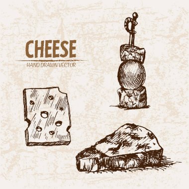 Dijital vektör Hat sanatı peyniri dilimlenir ayrıntılı