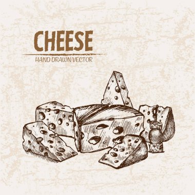 Dijital vektör Hat sanatı peyniri dilimlenir ayrıntılı