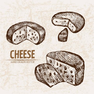 Dijital vektör Hat sanatı peyniri dilimlenir ayrıntılı