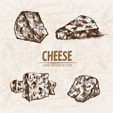 Dijital vektör Hat sanatı peyniri dilimlenir ayrıntılı